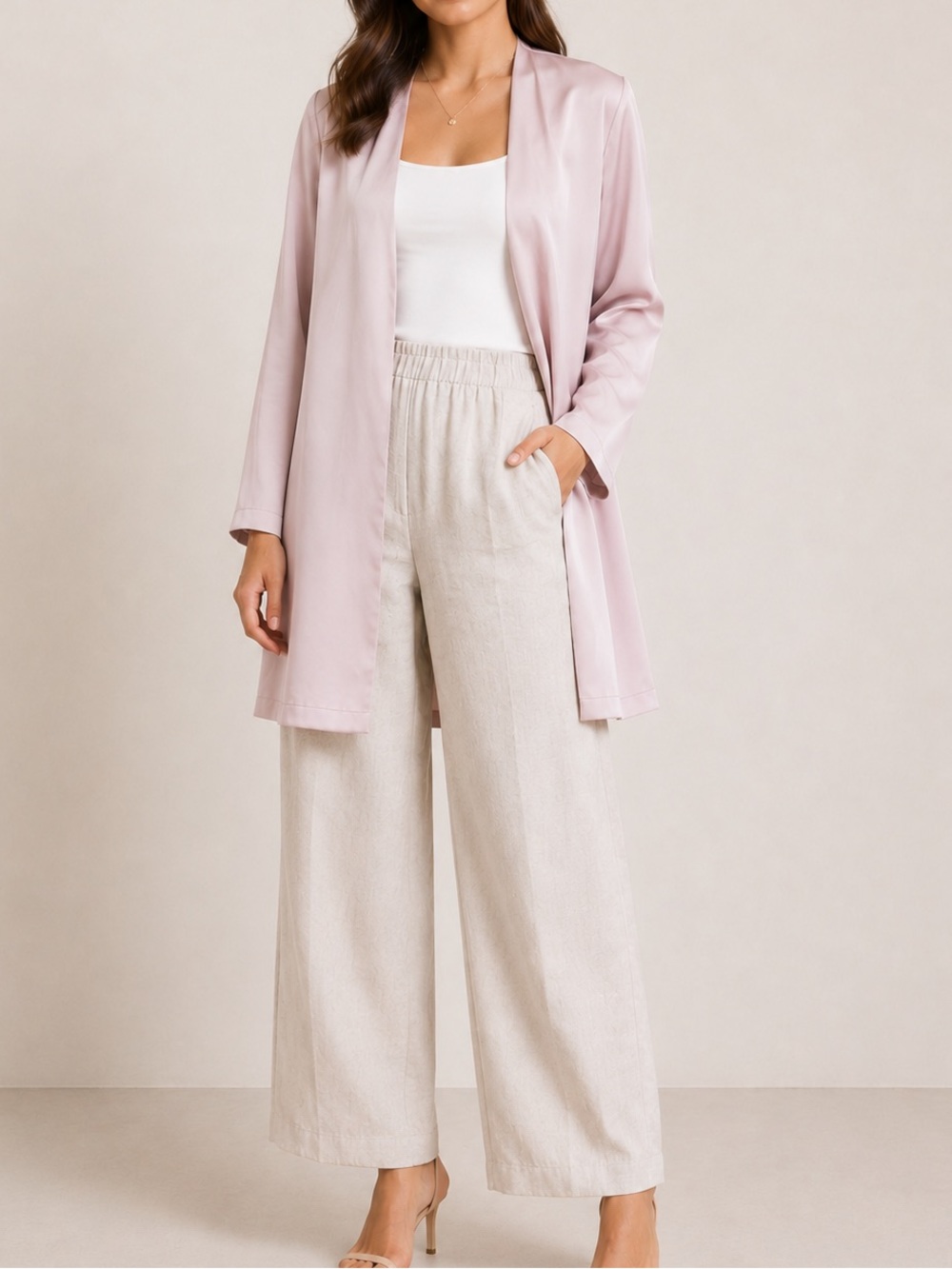 Veiled Zayna Satin Duster Jacket in Dusty Pink